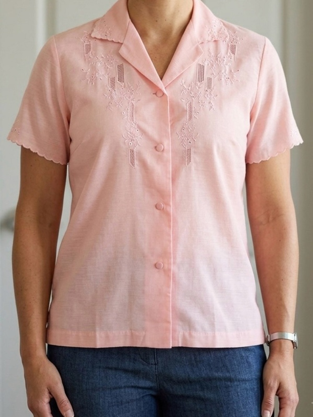 LILY NWT Vintage Peach Lily Shanghai Embroidered Open Collar Blouse - Size M